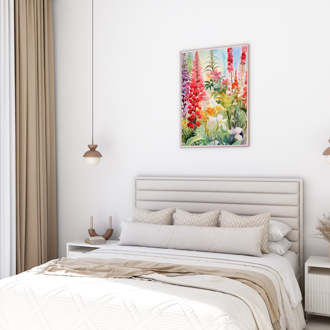 Colorful Wildflower Garden Watercolor Lupines and Cosmos Poster - Image 4