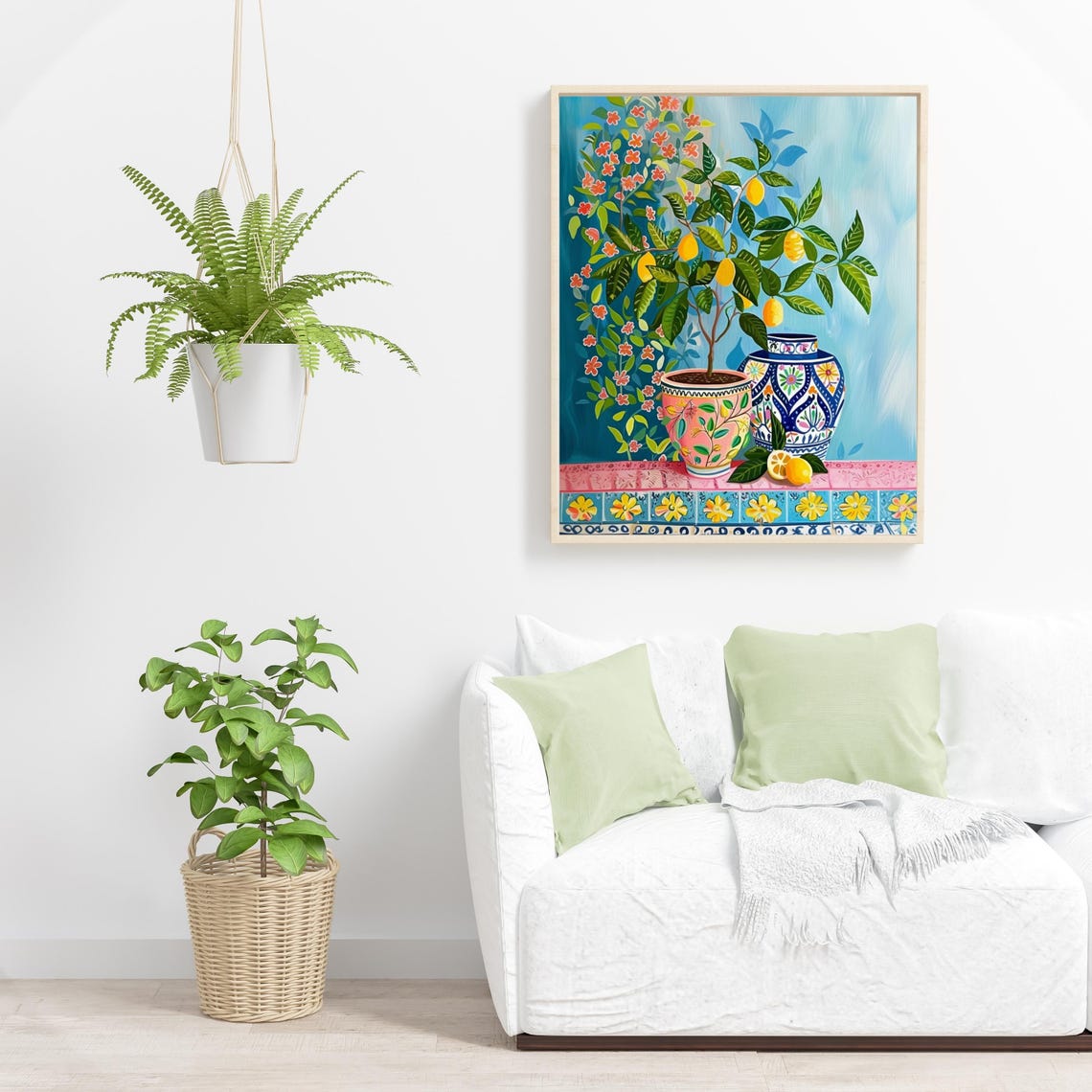Potted Lemon Tree on Painted Tile Mediterranean Still Life Poster - Image 3