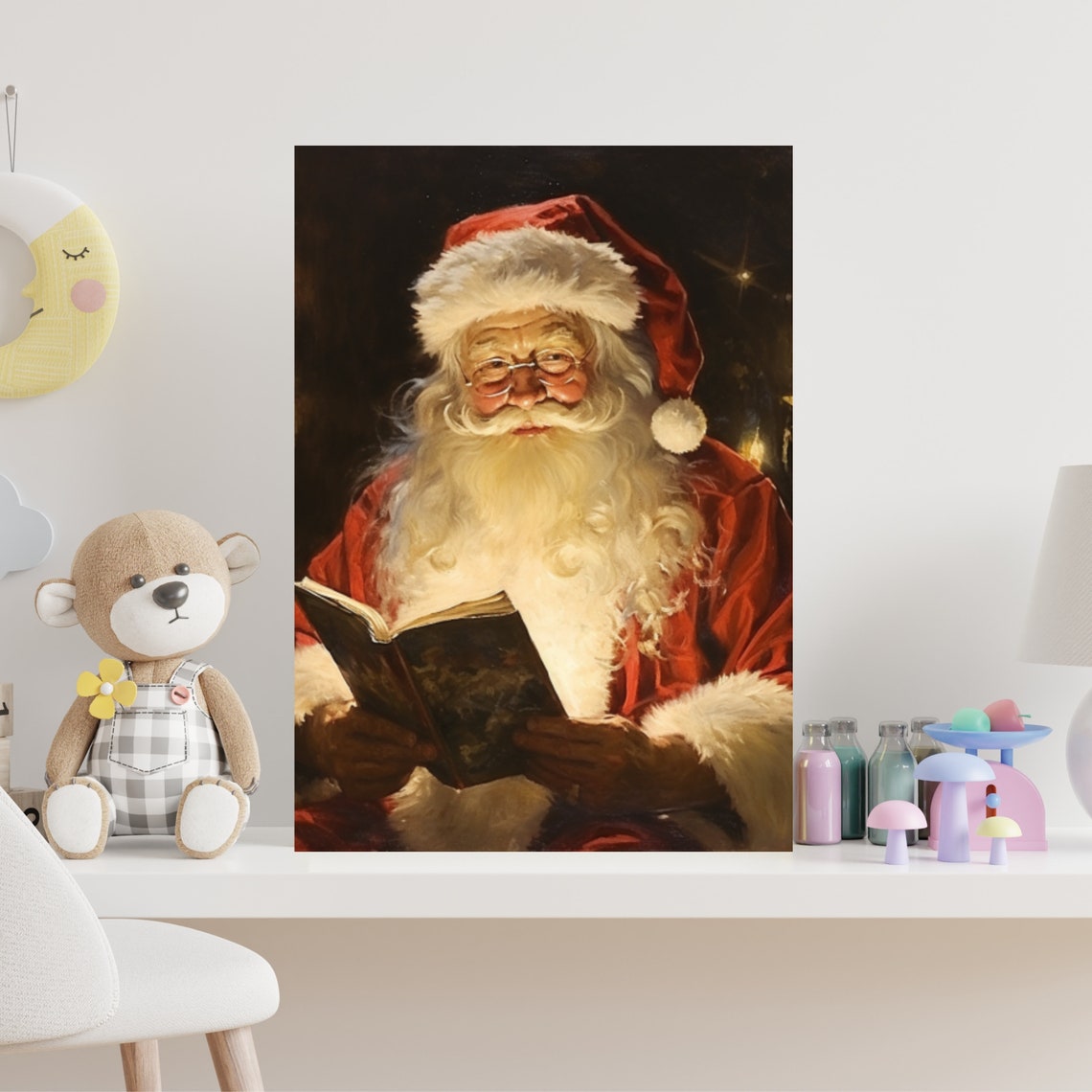 Santa Claus Reading Book Candlelight Classic Christmas Portrait Poster - Image 6
