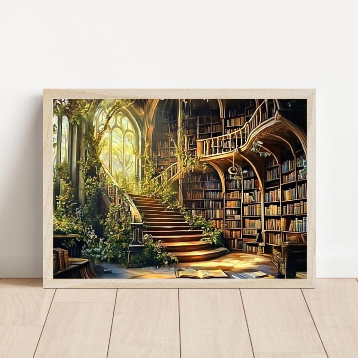 Enchanted Grand Library With Staircase Fantasy Art Painting Poster - Image 5