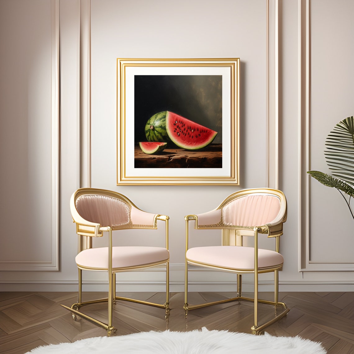 Moody Watermelon Still Life With Sliced Fruit On Dark Background Print - Image 3