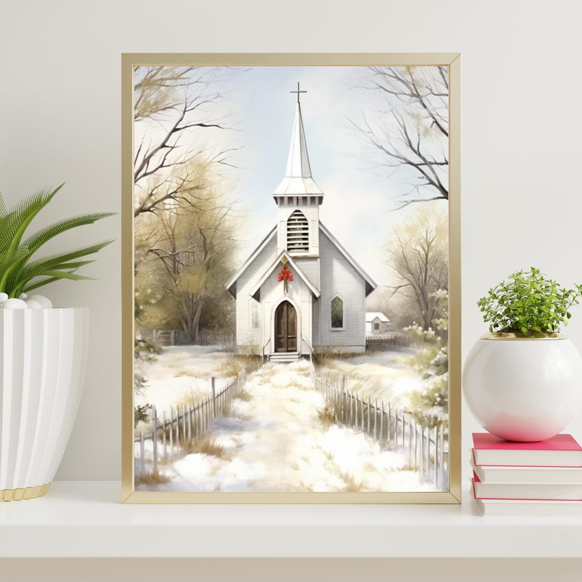 Snowy Christmas Church Painting White Christmas Country Church Wall Art Winter Holiday Decor Country Christmas Holiday 778 - Image 2