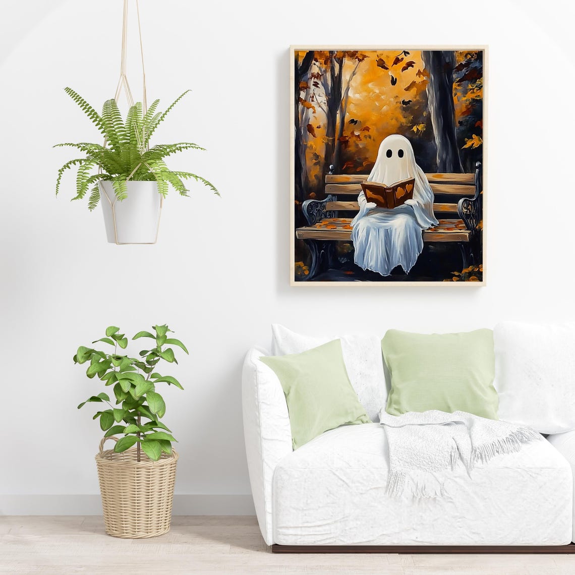 Cute Halloween Ghost Reading A Book Wall Art Spooky Vintage Poster Halloween Muted Neutral Print Whimsical Halloween Ghost Art 667 - Image 5