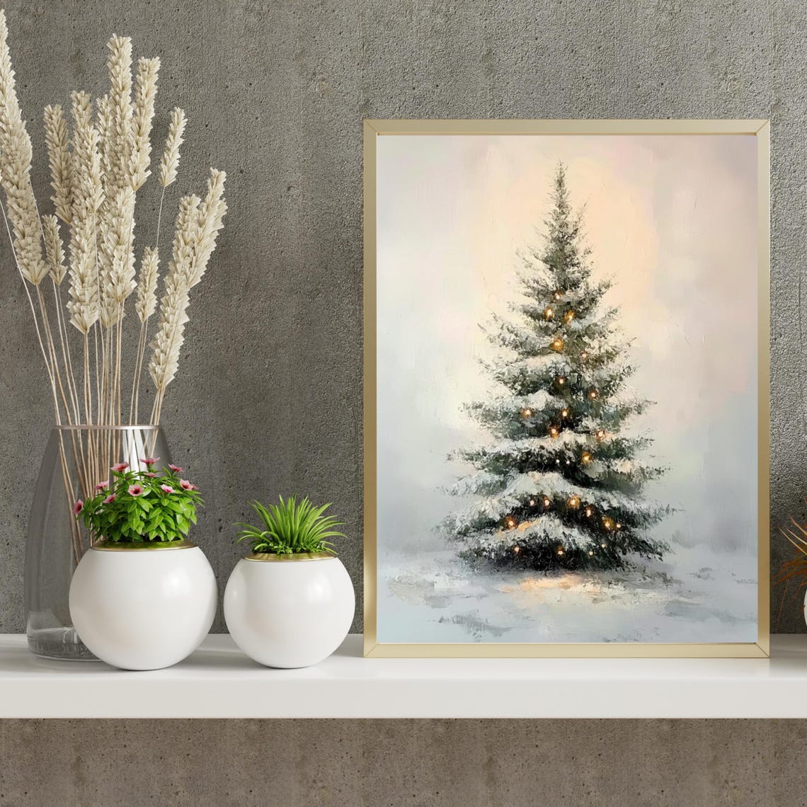 Snow Covered Christmas Tree With Warm Lights Minimalist Poster - Image 4