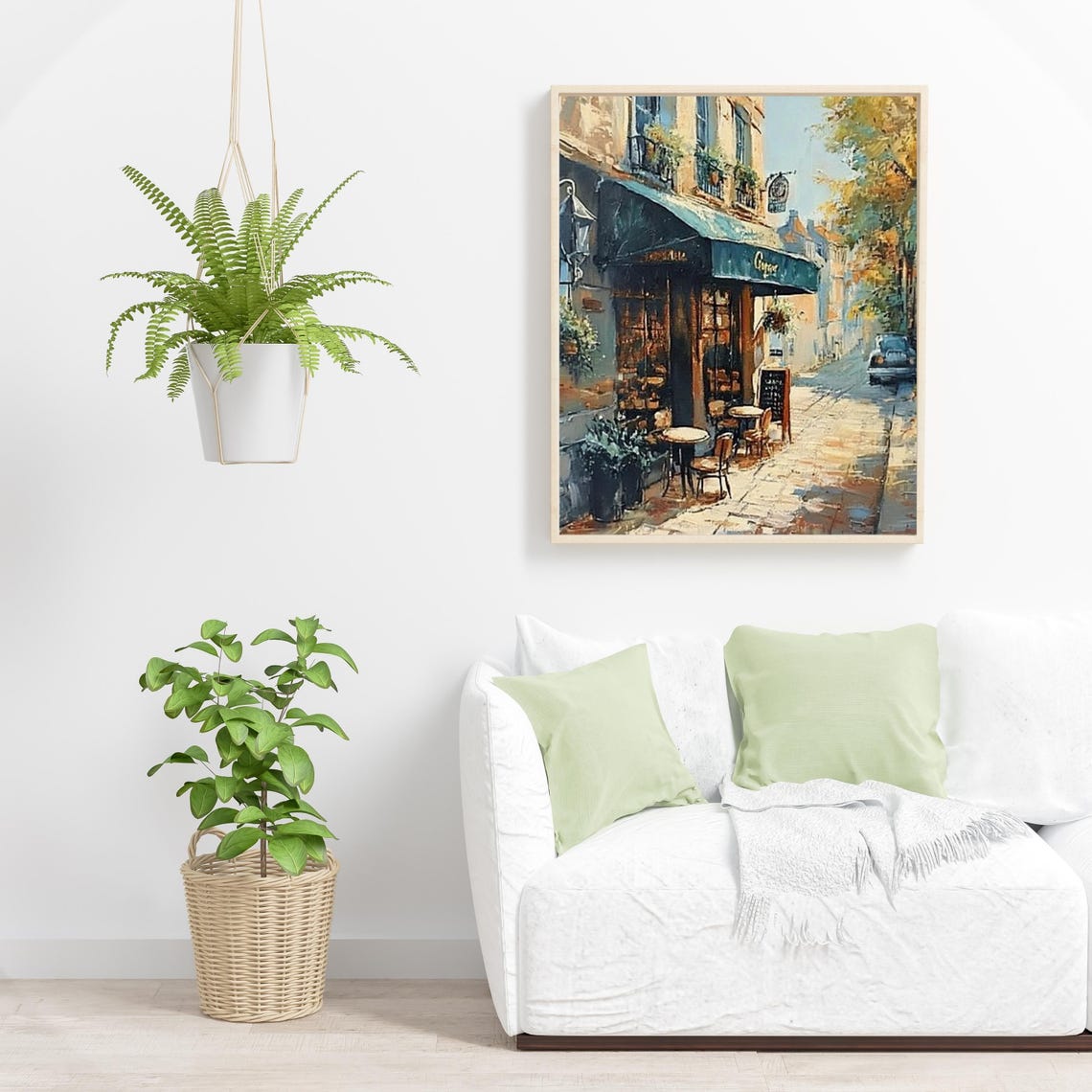 Sunlit Parisian Cafe Corner On Cobblestone Street Painting Poster - Image 3