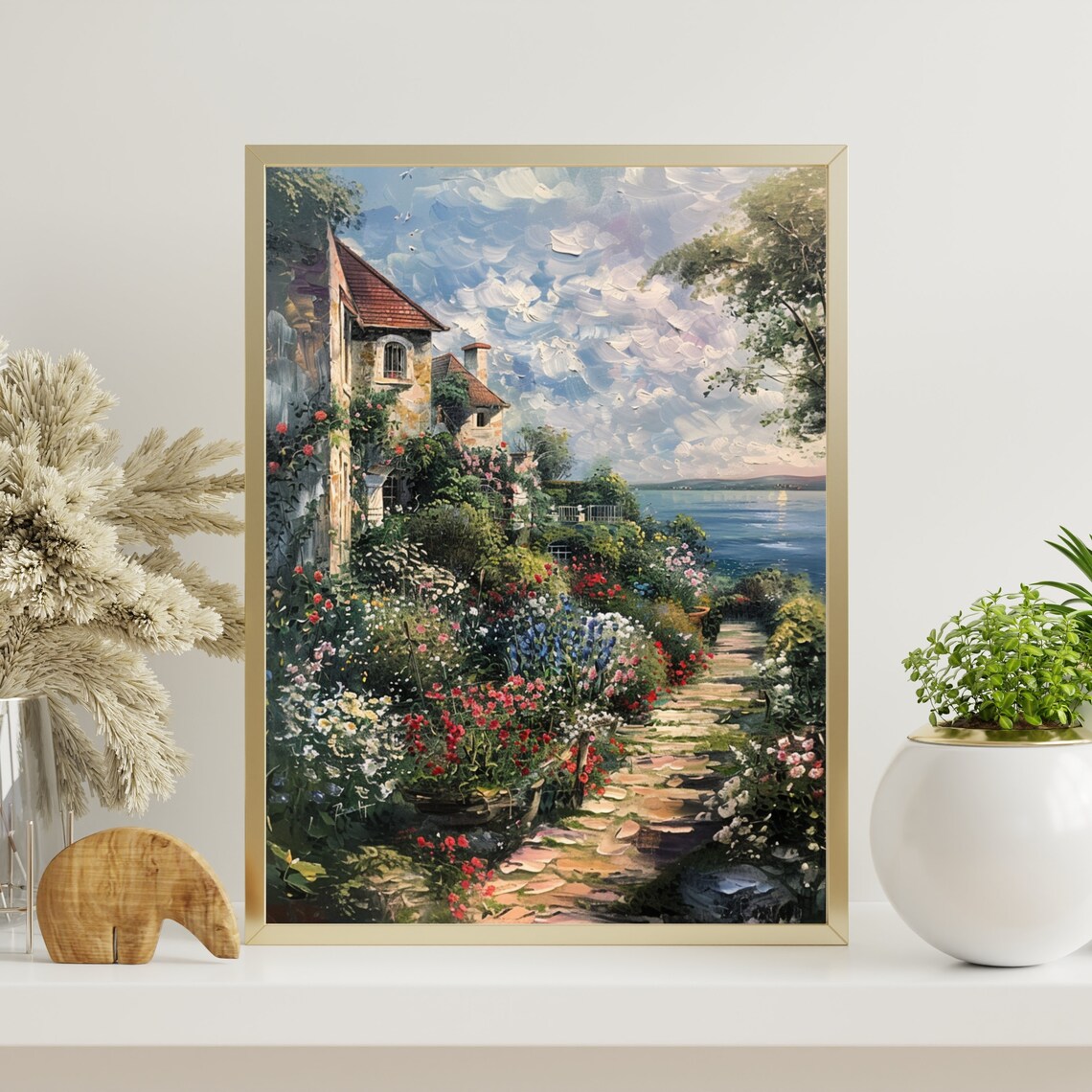 Mediterranean Villa On A Hillside With A Flower Garden And Sea View Print - Image 3