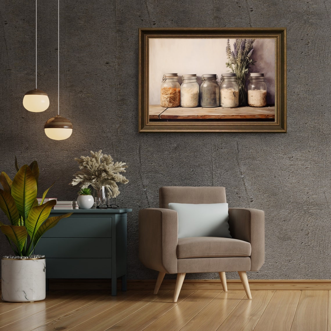 Mason Jar Pantry Shelf With Lavender Kitchen Painting Poster - Image 6