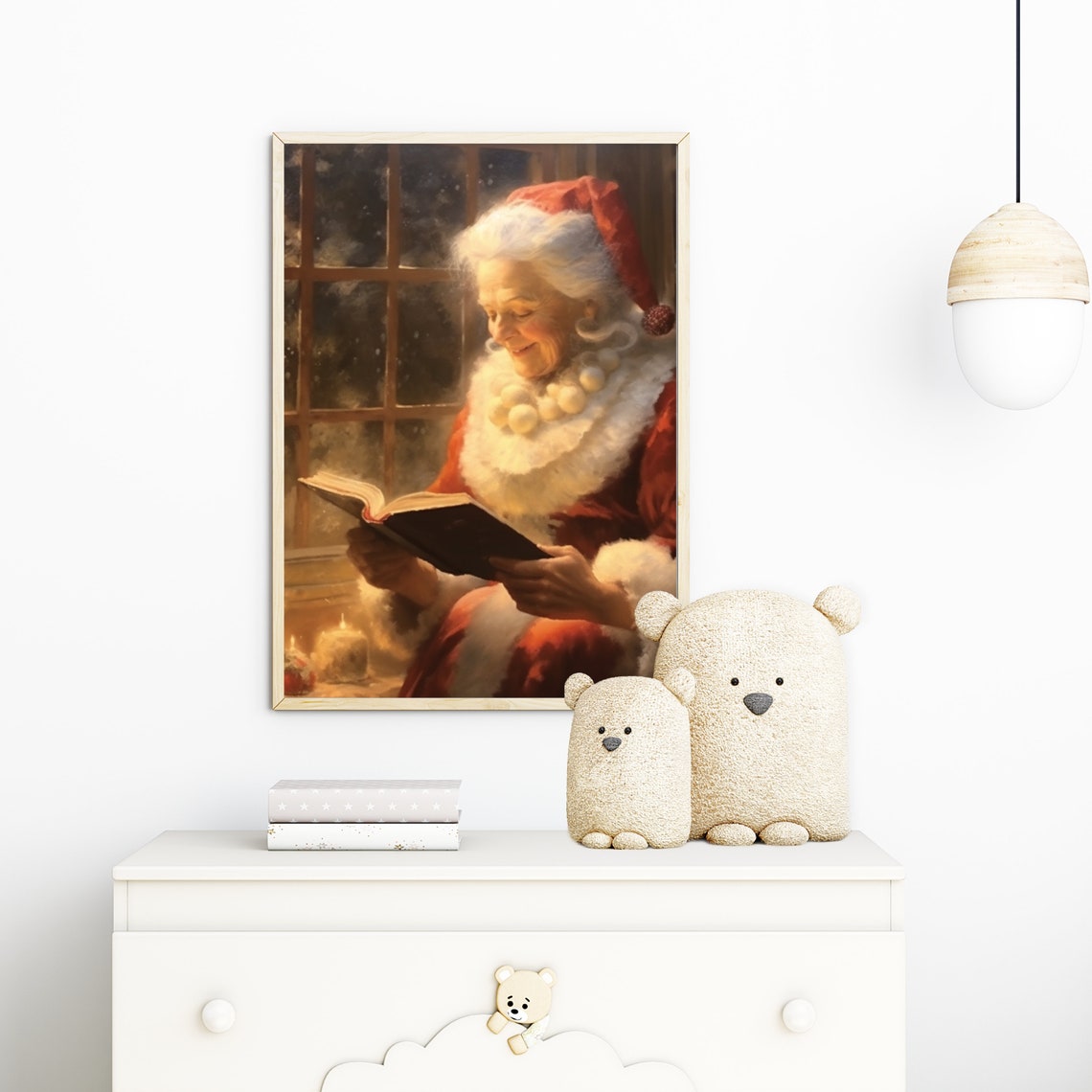Mrs Claus Reading Book Candlelit Christmas Window Painting Poster - Image 6