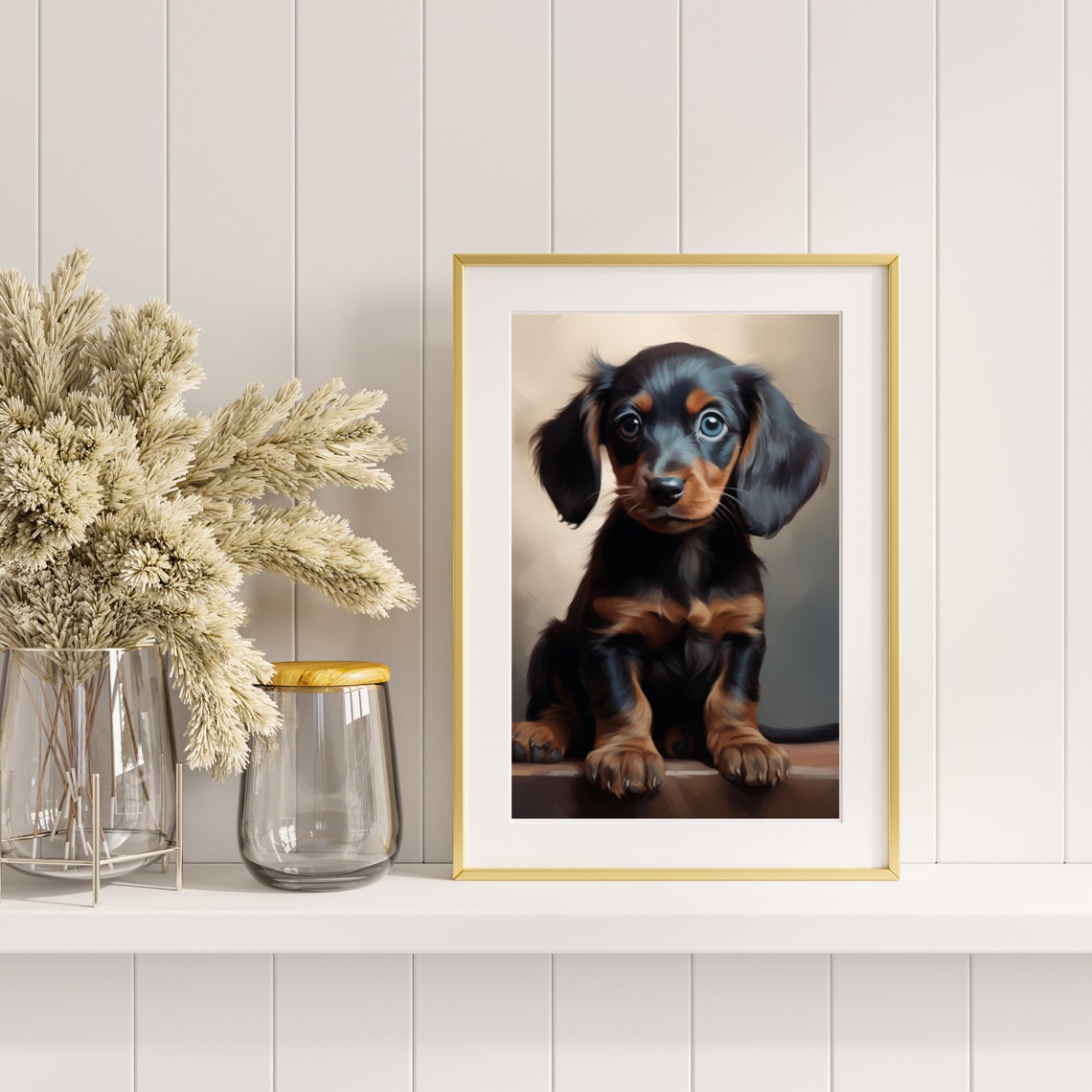 Adorable Black And Tan Dachshund Puppy Dog Oil Portrait Poster - Image 6