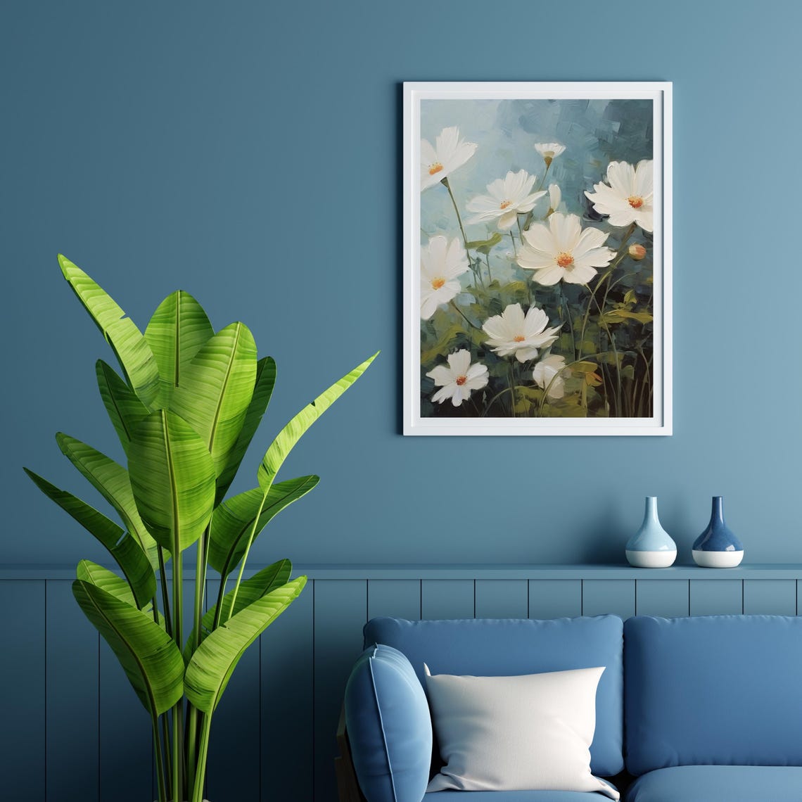 White Floral Still Life Oil Painting Vintage Farm House Summer Country Field Painting Art Botanical Art 616 - Image 6