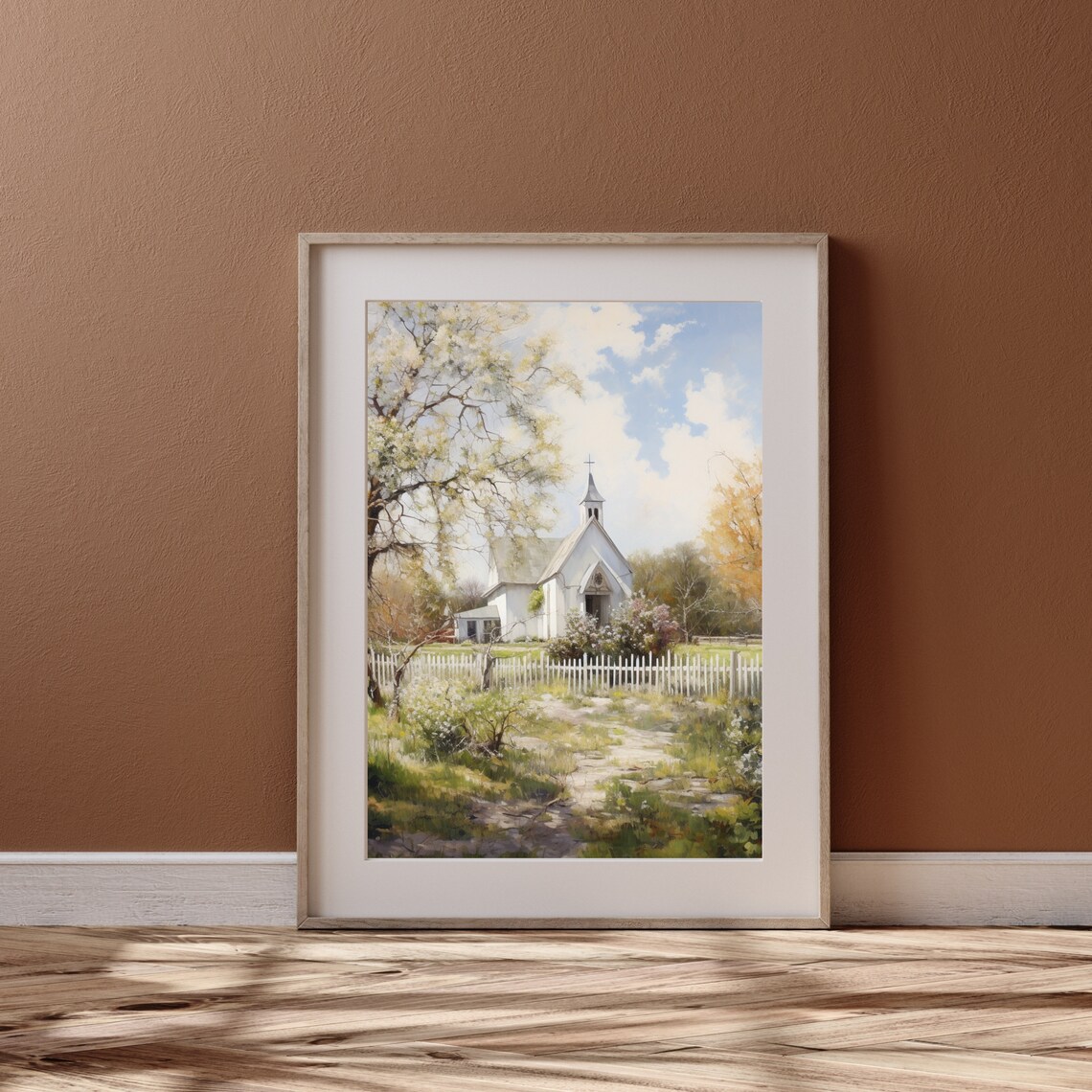 Vintage Old Church Print Spring Landscape Oil Painting Farmhouse Decor Living Room Wall Art Country Scenery 516 - Image 5