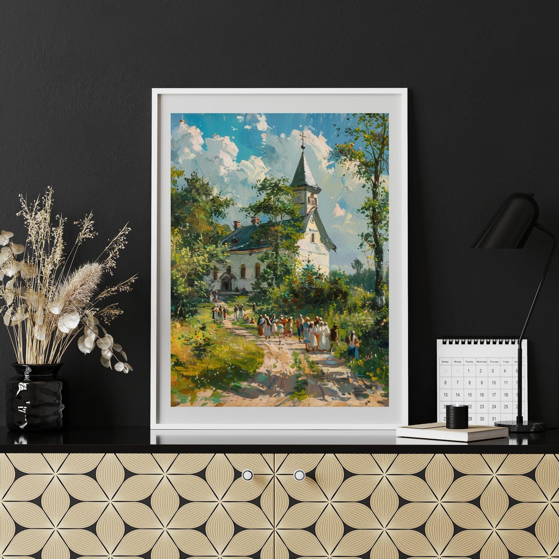 Vintage Church Print Spring Landscape Antique Oil Painting Summerv Farmhouse Deco Living Room Wall Art Church Scenery 823 - Image 2