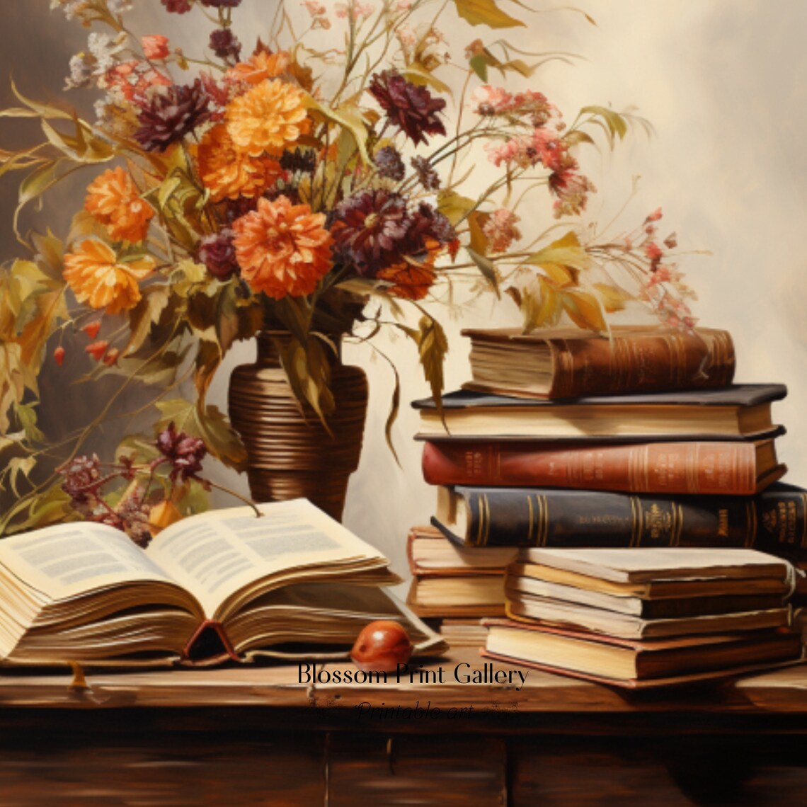 Autumn Floral Bouquet With Antique Books Warm Dark Academia Art Poster - Image 3