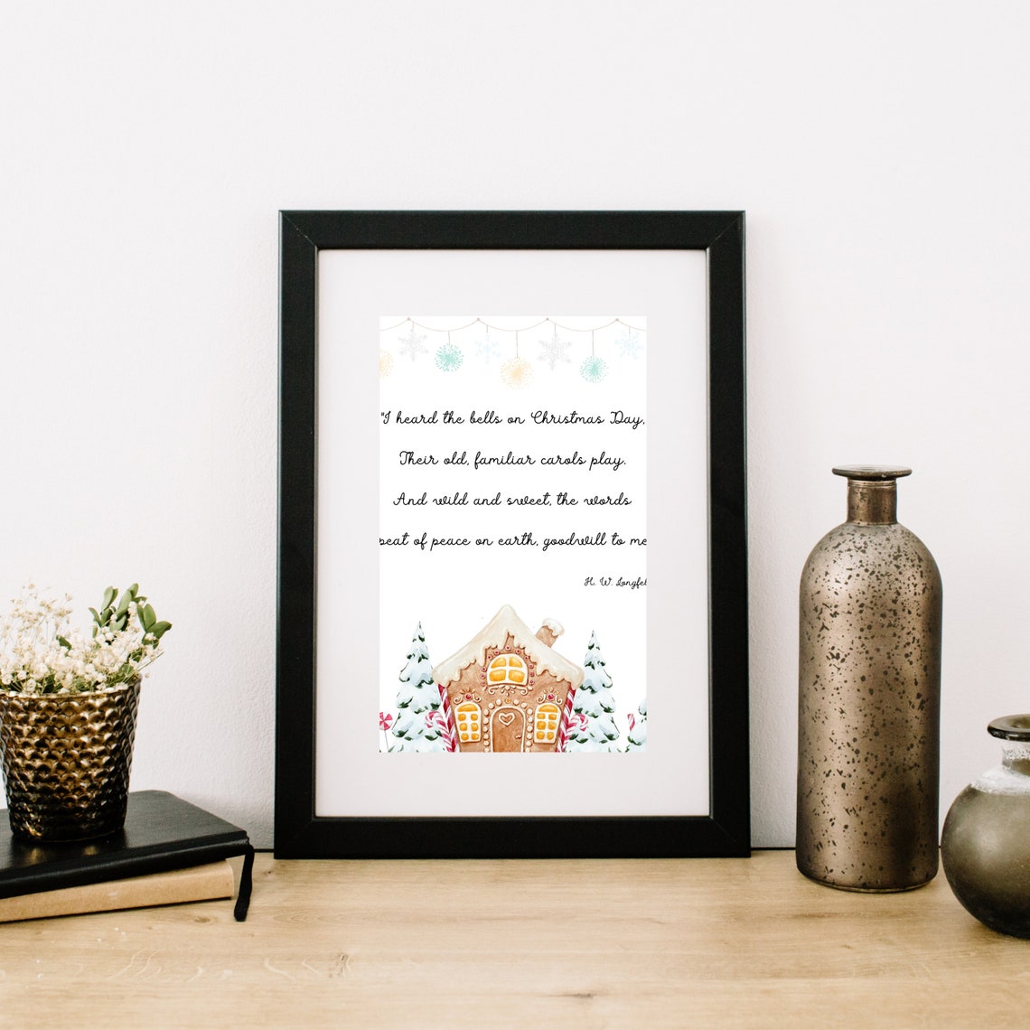 Longfellow Christmas Bells Quote with Gingerbread House Poster - Image 4