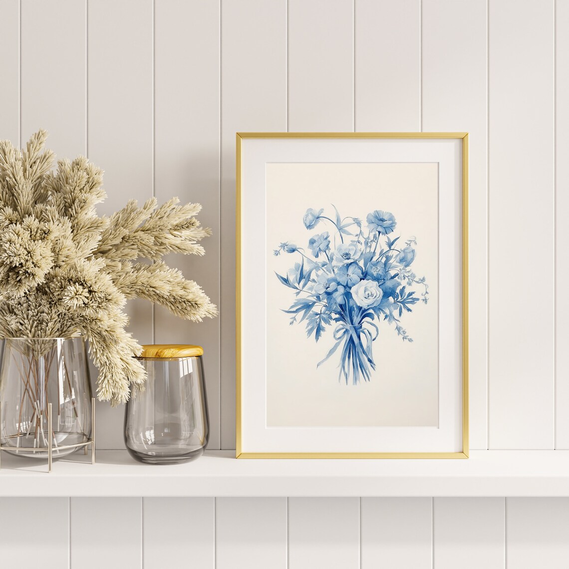 Blue And White Bouquet Botanical Sketch Vintage Floral Poster - Image 3