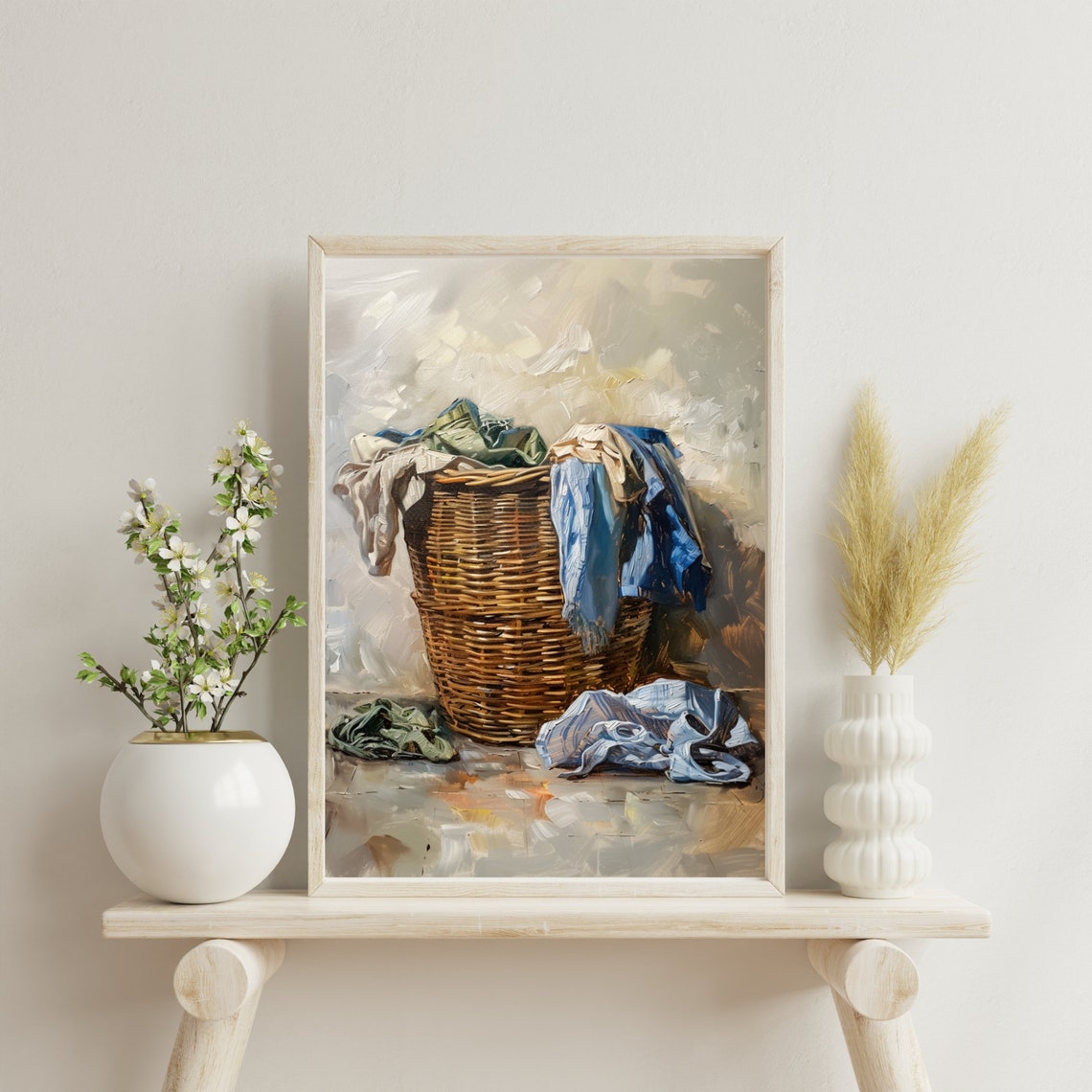 Wicker Laundry Basket Still Life Oil Painting Rustic Charm Poster - Image 2