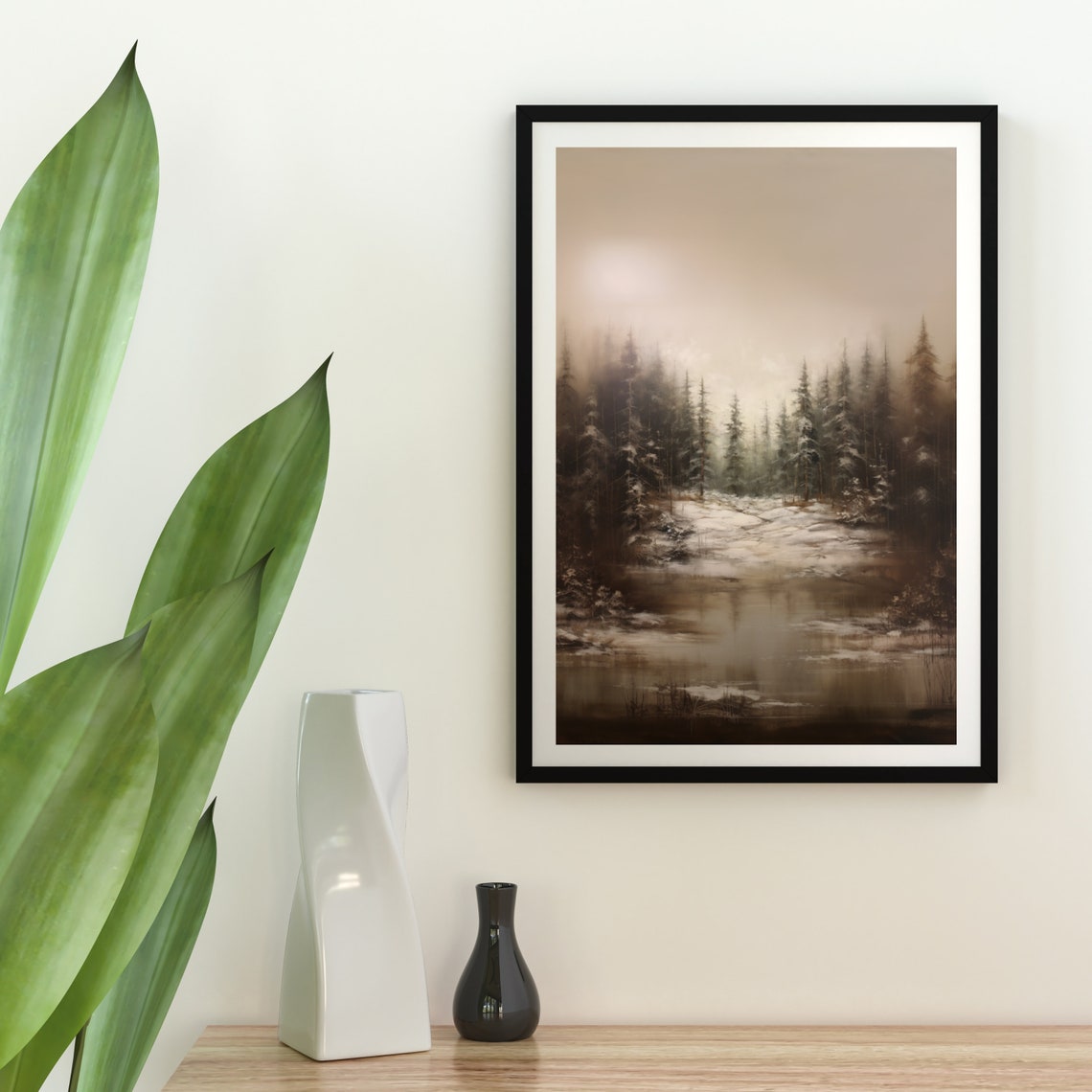 Misty Winter Forest Snow Pines Muted Neutral Landscape Art Poster - Image 5