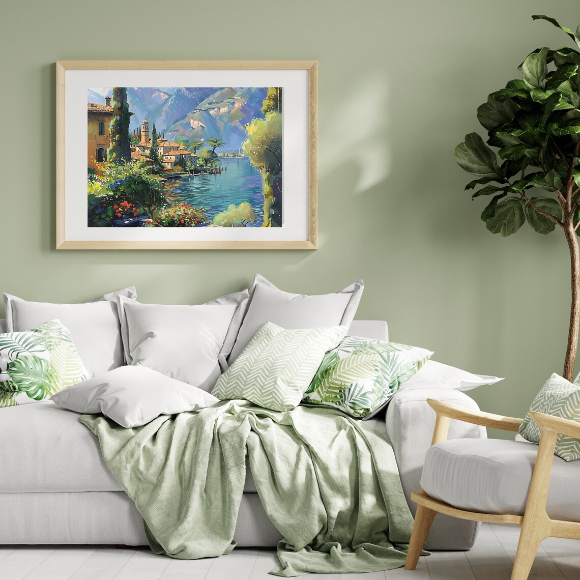 Italy Como Lake Watercolor Painting Vibrant Landscape Print Travel Aesthetic Nature Wall Art Italy Landscape Mediterranean 547