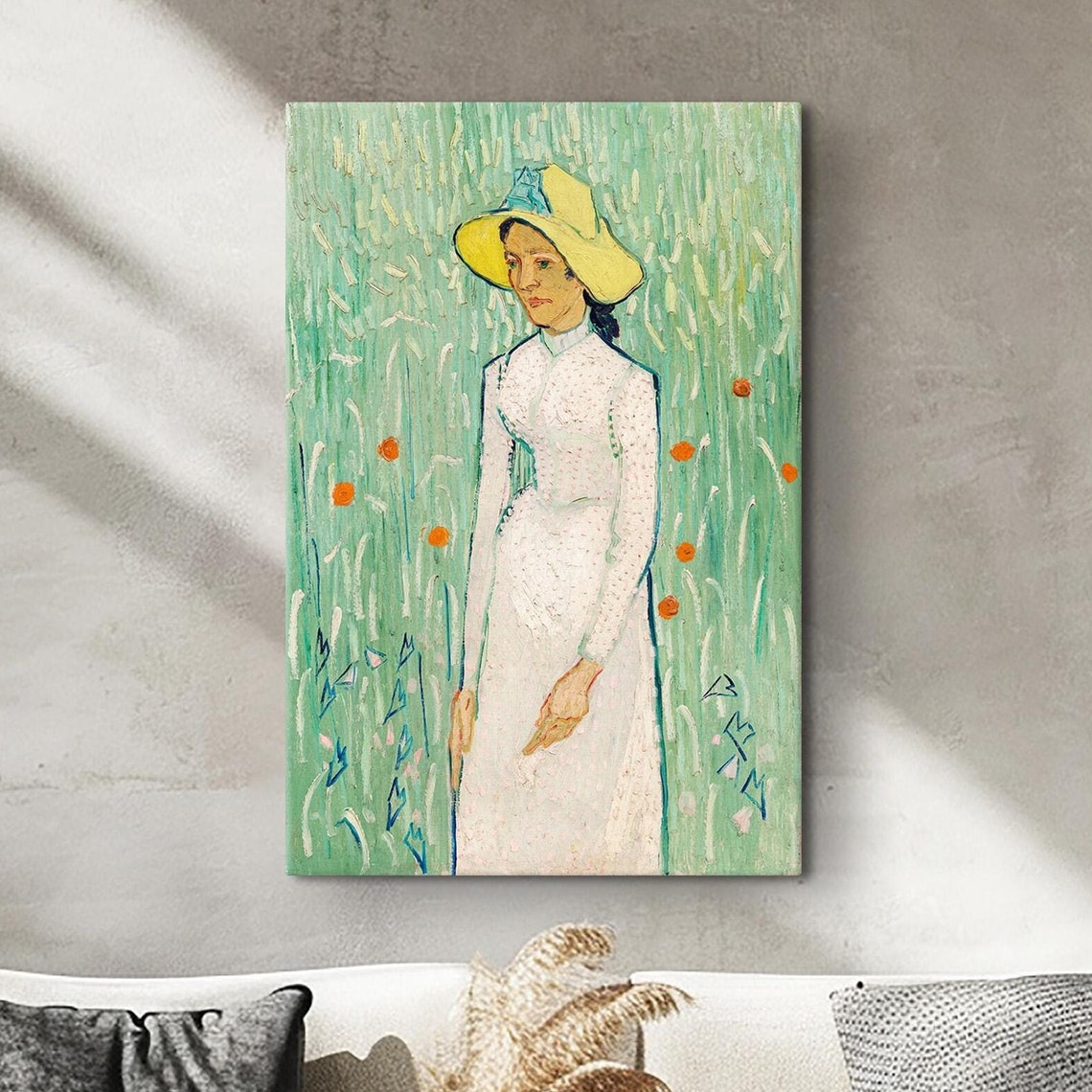 Van Gogh Girl In White Green Wheat Field Impressionist Art Poster