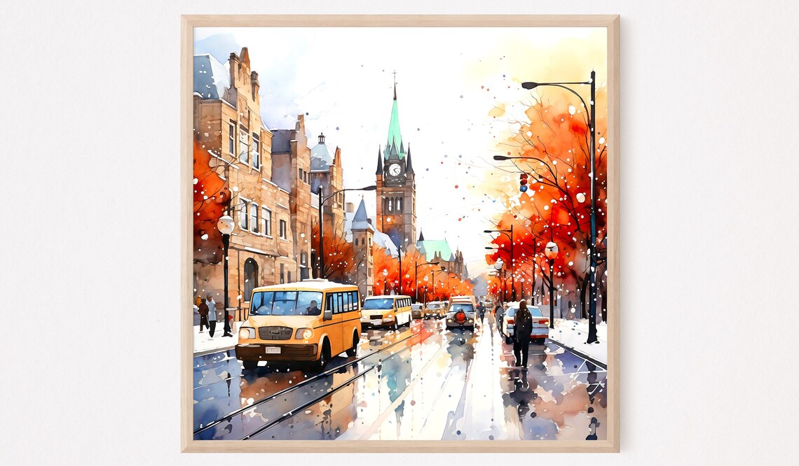 Ottawa Watercolor Travel Poster, Canadian Art Print