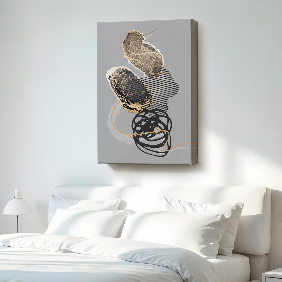 Minimalist Art With Gold Details Housewarming Gifts Framed Canvas Wall Minimal Modern Decor