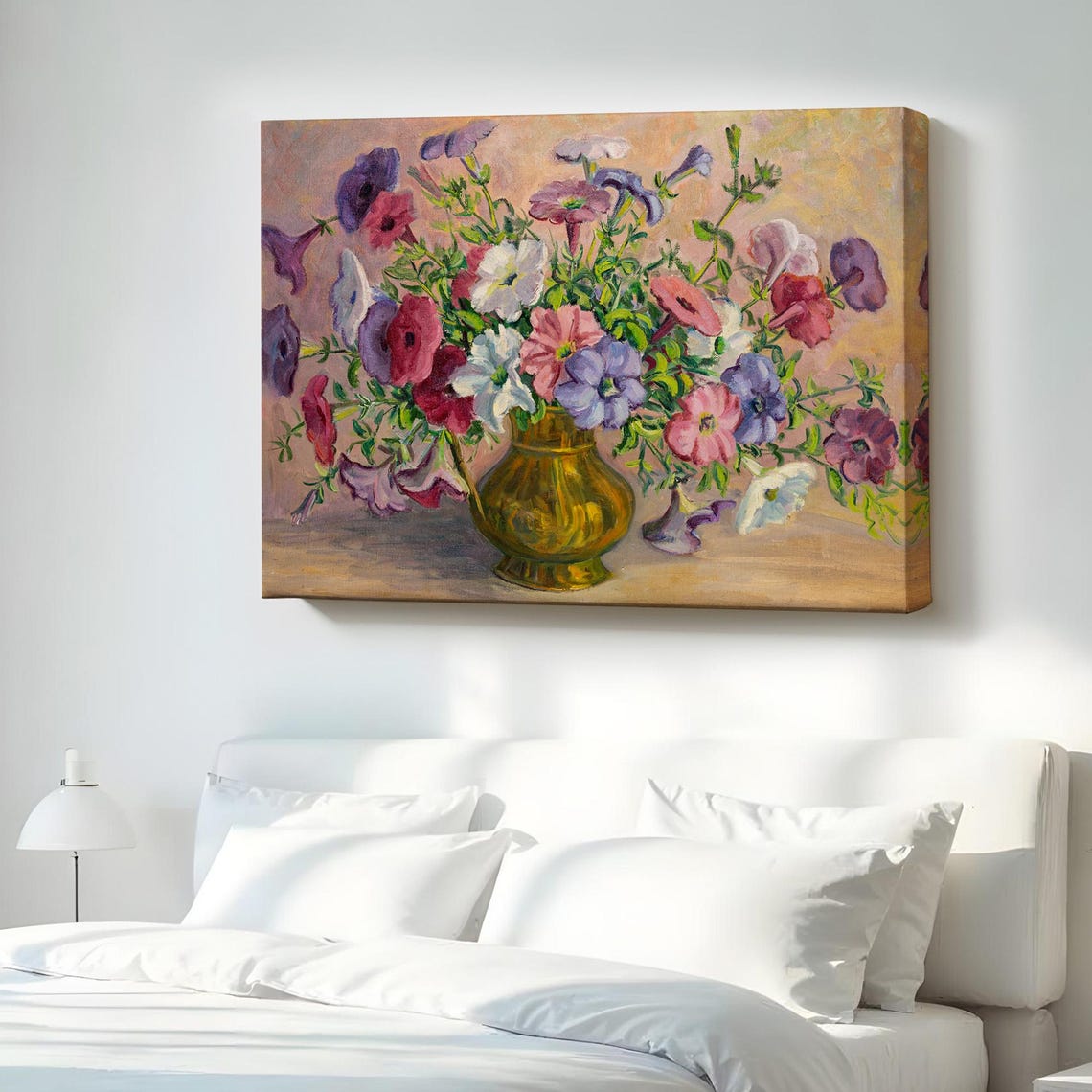 Petunia Bouquet Brass Vase Impressionist Still Life Floral Wall Poster