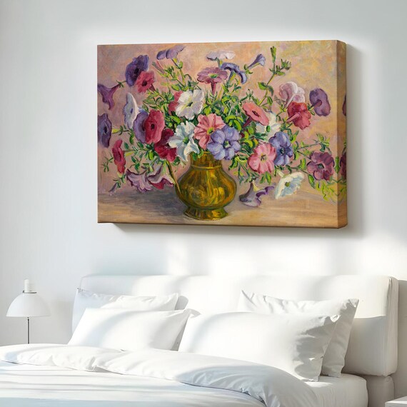 Petunia Bouquet Brass Vase Impressionist Still Life Floral Wall Poster