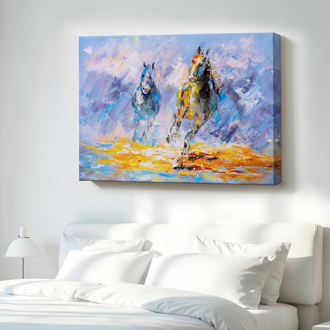 Galloping Horses Golden Water Colorful Oil Painting Art Poster