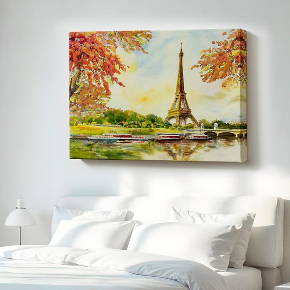 Seine River And Eiffel Tower View Oil Painting Decorative Canvas Wall Art Housewarming Gift Framed Office Decor