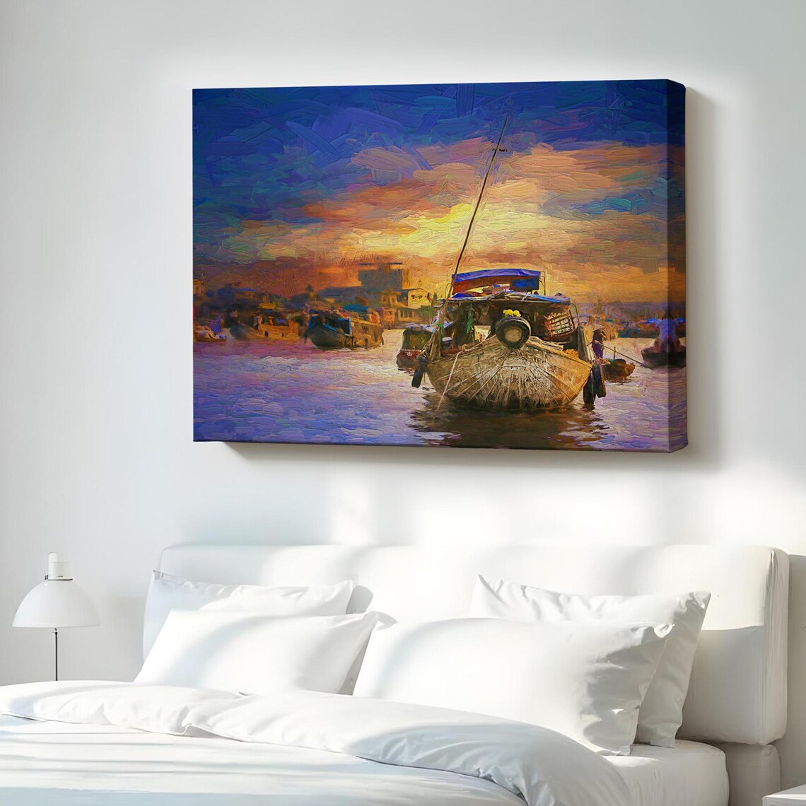 Mekong Delta Floating Market Boats Sunset Vietnam Travel Wall Poster