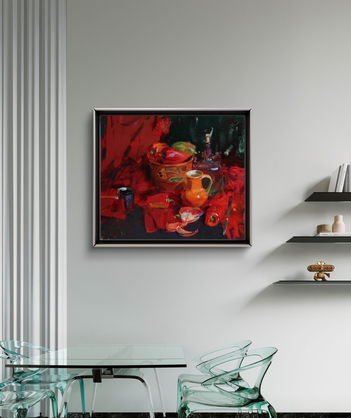 Still Life With Peppers and Pottery, Oil Painting - Image 2