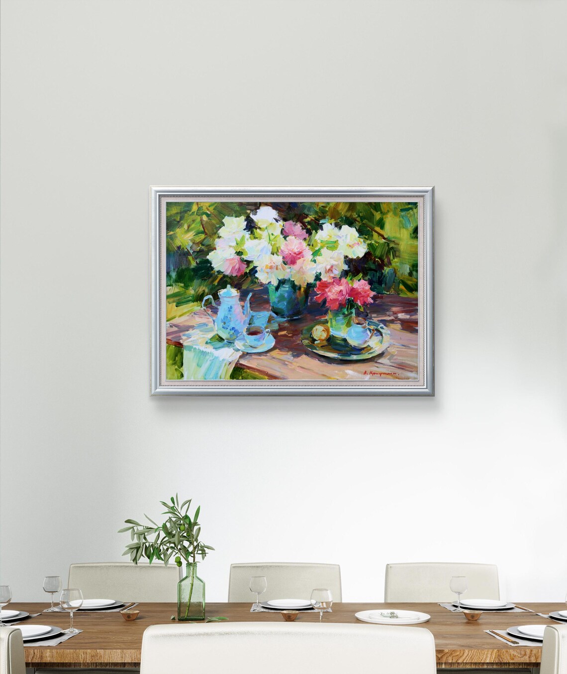 Peonies With Tea Set, Romantic Garden Still Life - Image 2
