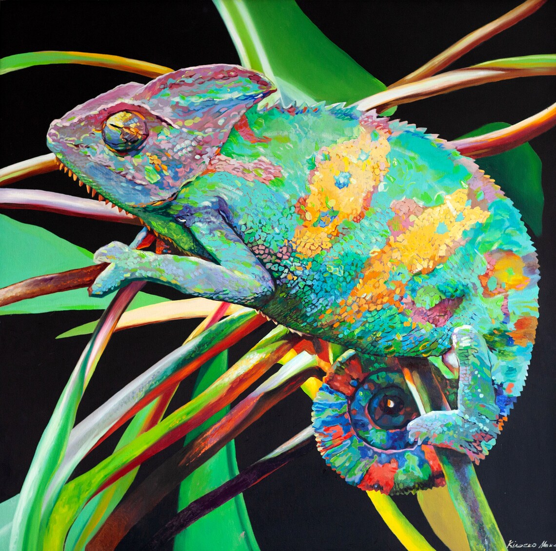 Chameleon Original Oil Painting, Animal Wall Art - Image 3