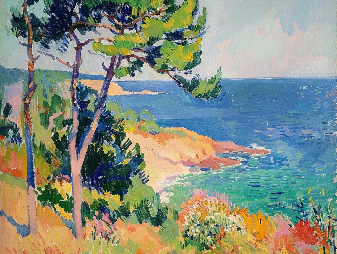 French Riviera Coastal Landscape, Cezanne Style