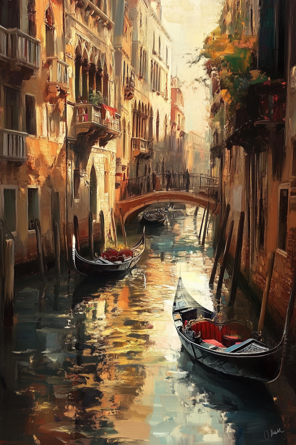 Venice Canal Romantic Gondola Ride Oil Painting - Image 2
