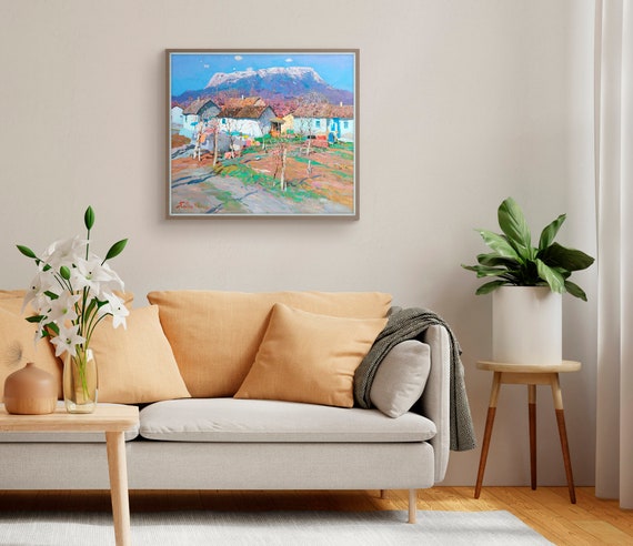 Mountain Landscape With Blooming Trees, Painting