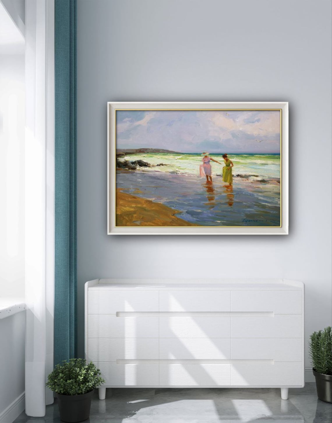 Impressionistic Seascape With Two Women By The Sea