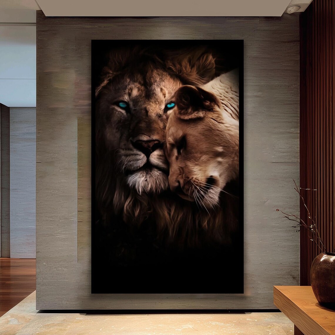 Romantic Lion And Lioness Wildlife Art Print