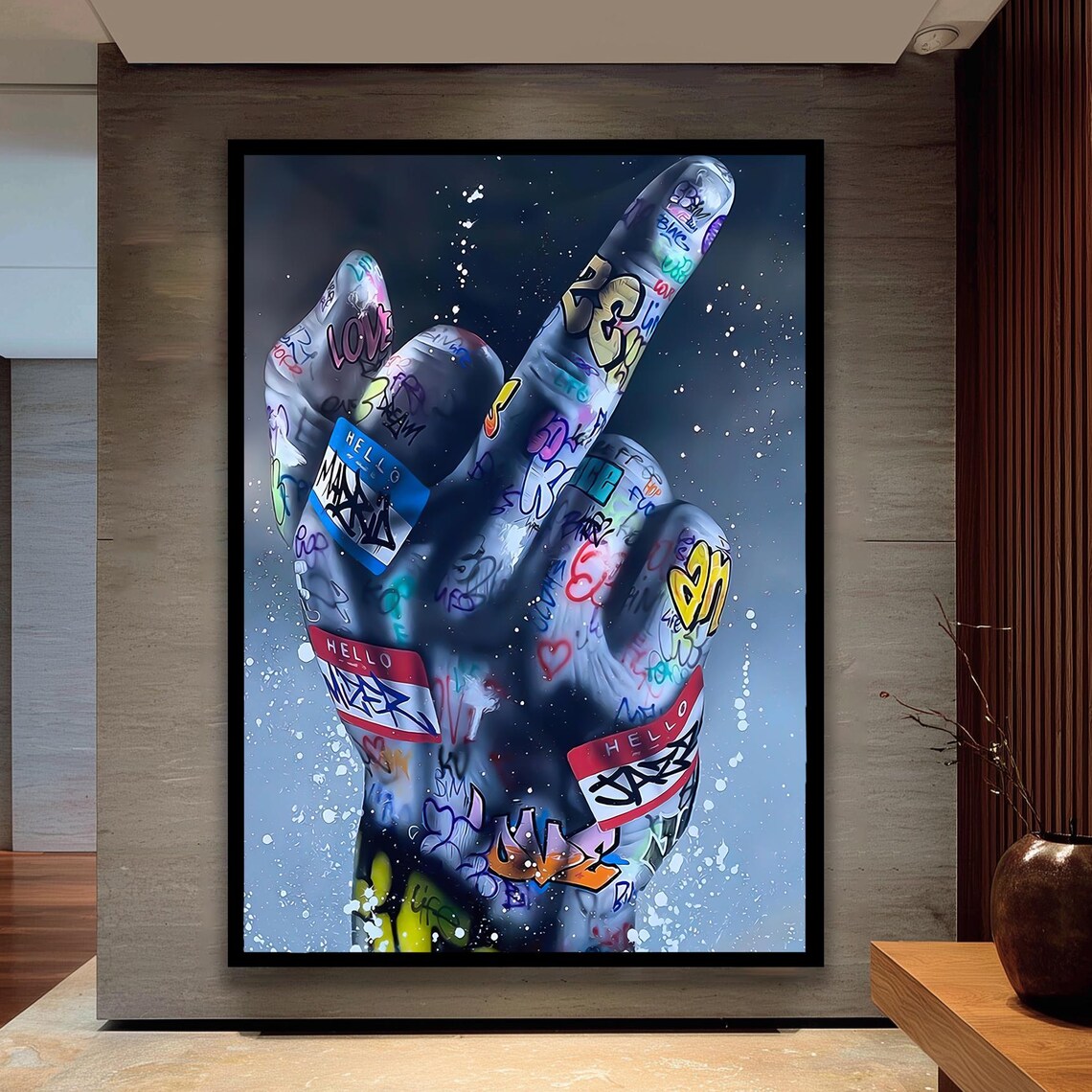 Middle Finger Graffiti Street Hand, Wall Art Print