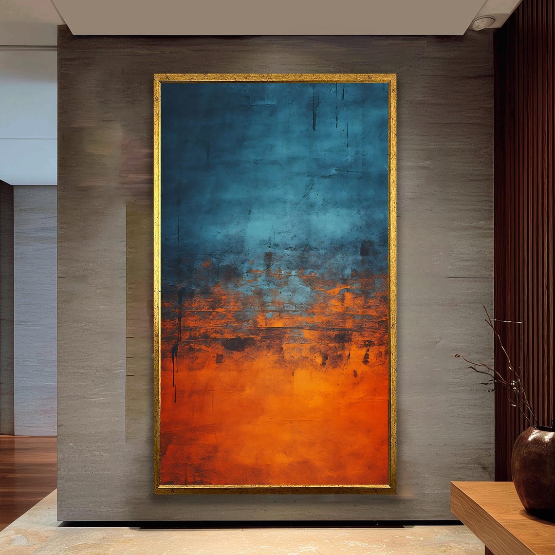 Abstract Color Field Blue Orange Modern Minimalist Art Poster