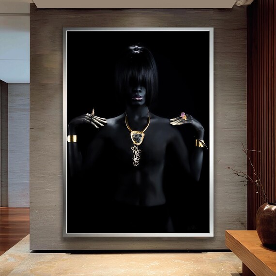 Black And Gold African Woman Jewelry Modern Glam Chic Art Poster