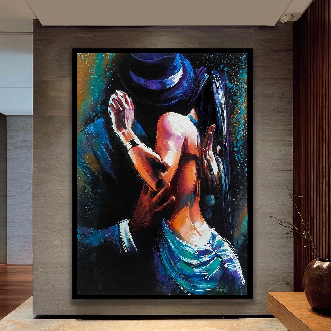 Romantic Couple Dancing Abstract Passionate Lovers Oil Painting Poster