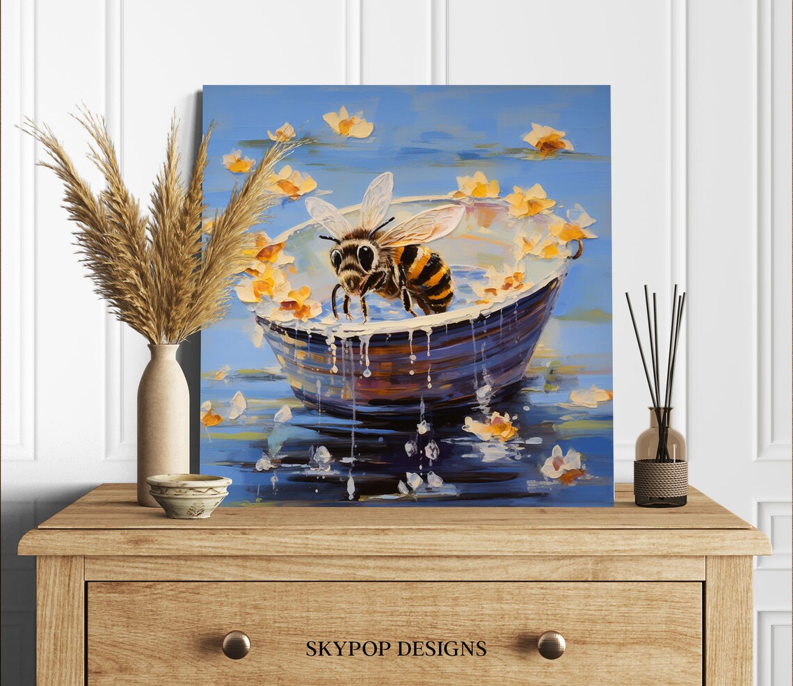Honey Bee In Bathtub, Contemporary Bathroom Art Print - Image 2