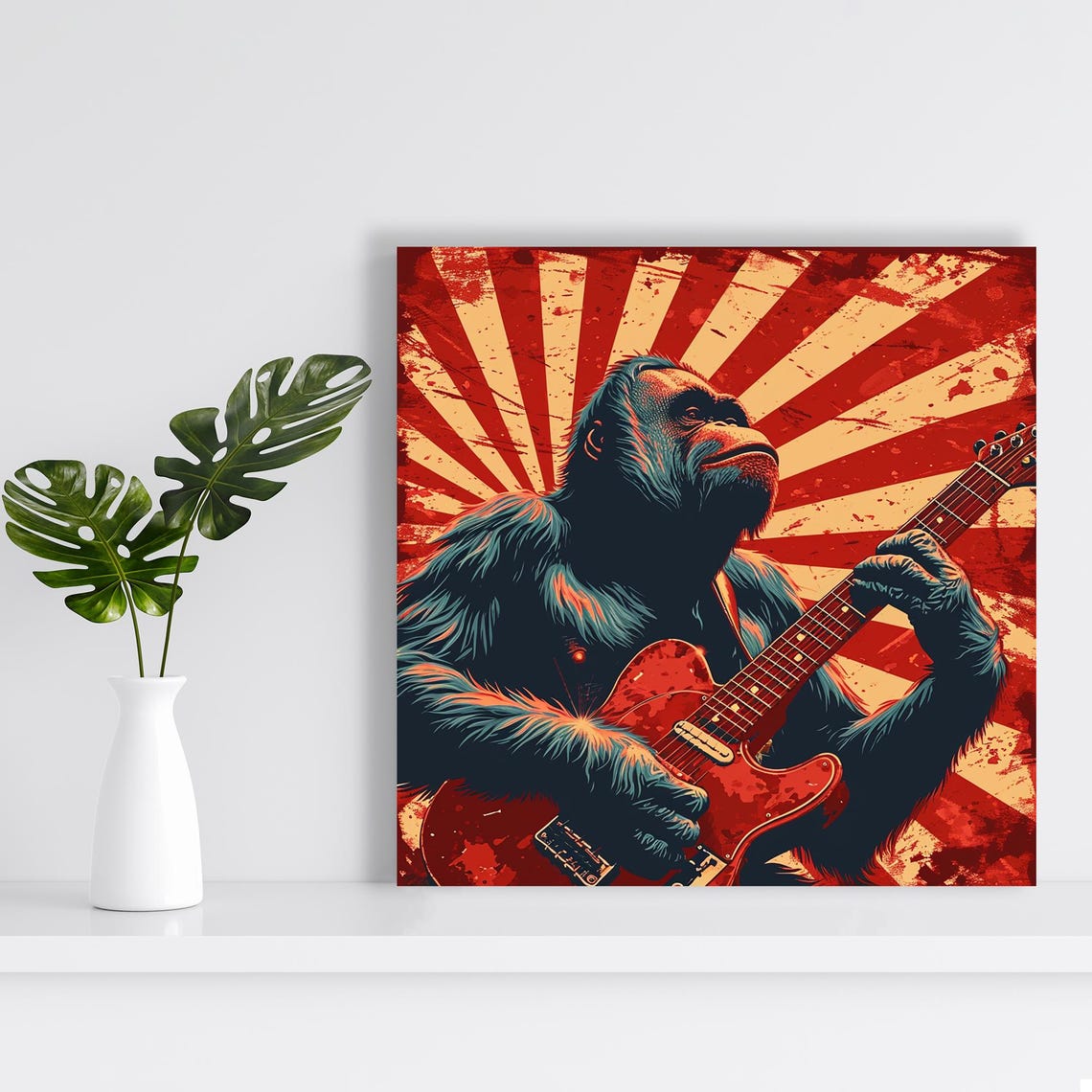 Gorilla Rock Guitarist Retro Red Sunburst Vintage Concert Music Poster - Image 2