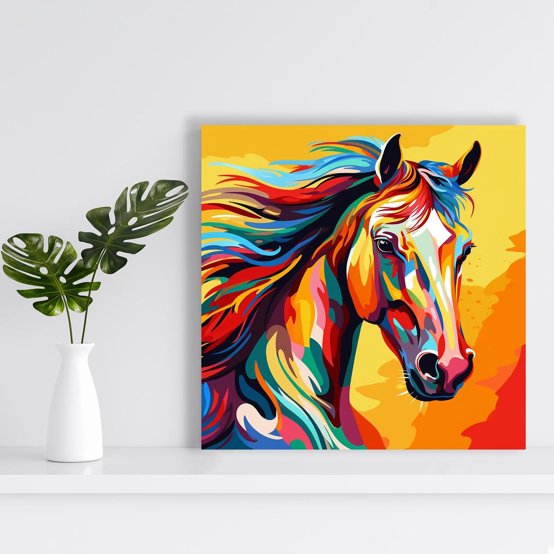 Vibrant Rainbow Horse Head Flowing Mane Colorful Pop Art Equine Poster - Image 2