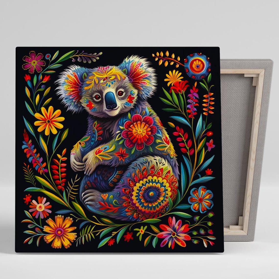 Colorful Mexican Folk Art Koala With Vibrant Flower Blossoms Poster