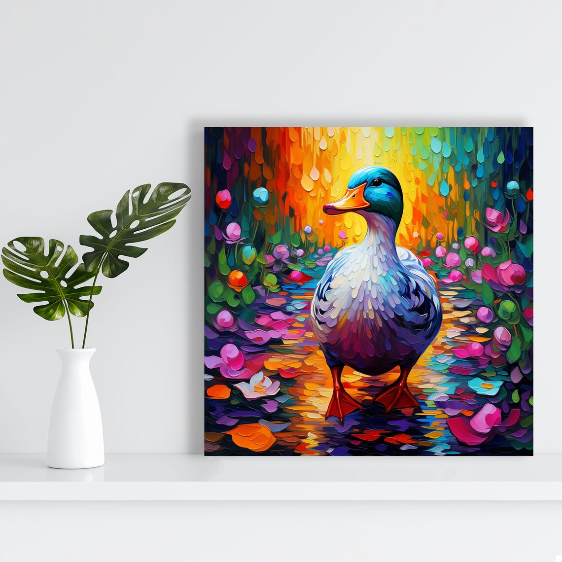 Duck With Flower, Whimsical Living Room Art Print - Image 4