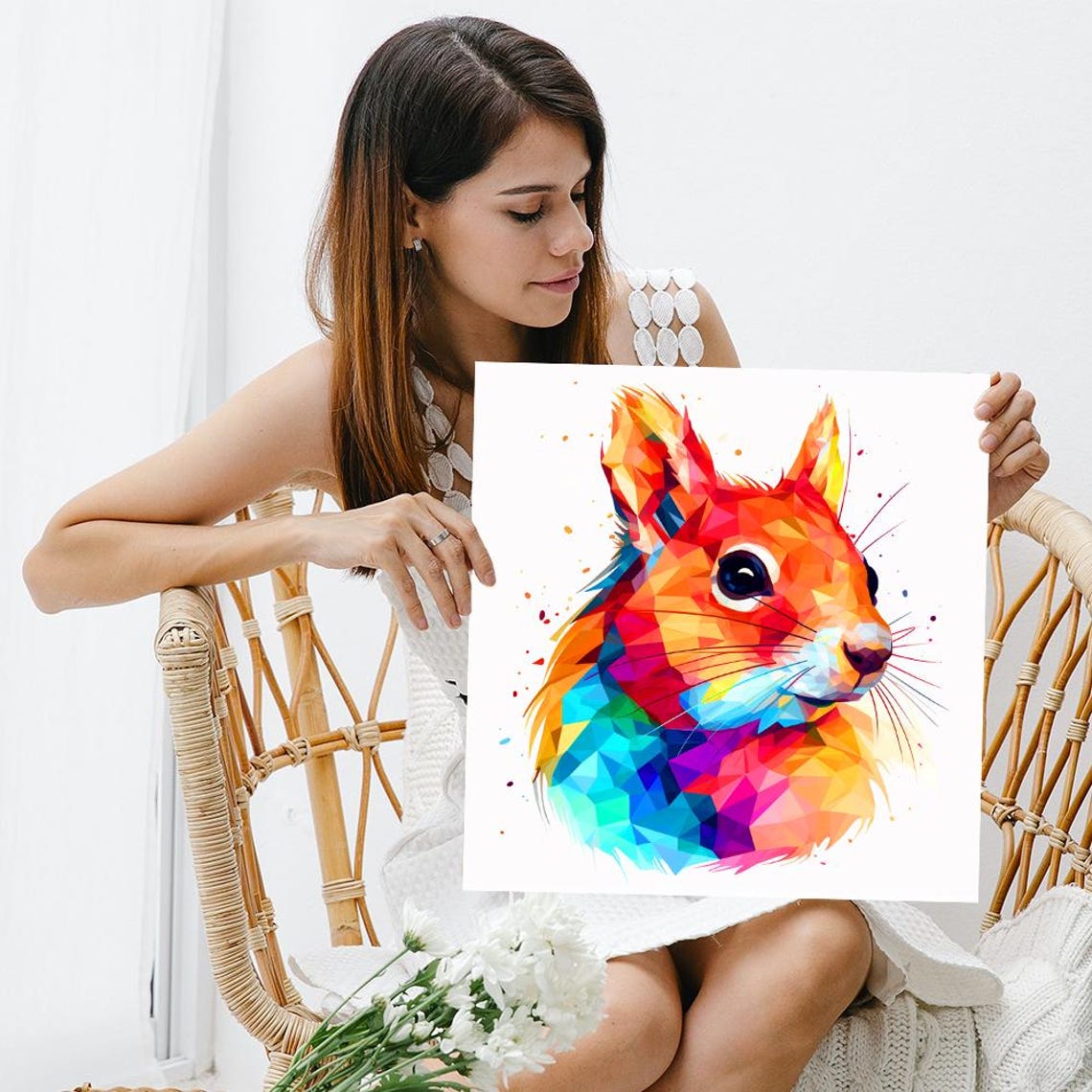 Low Poly Geometric Rainbow Squirrel Head Modern Pop Art Poster - Image 3