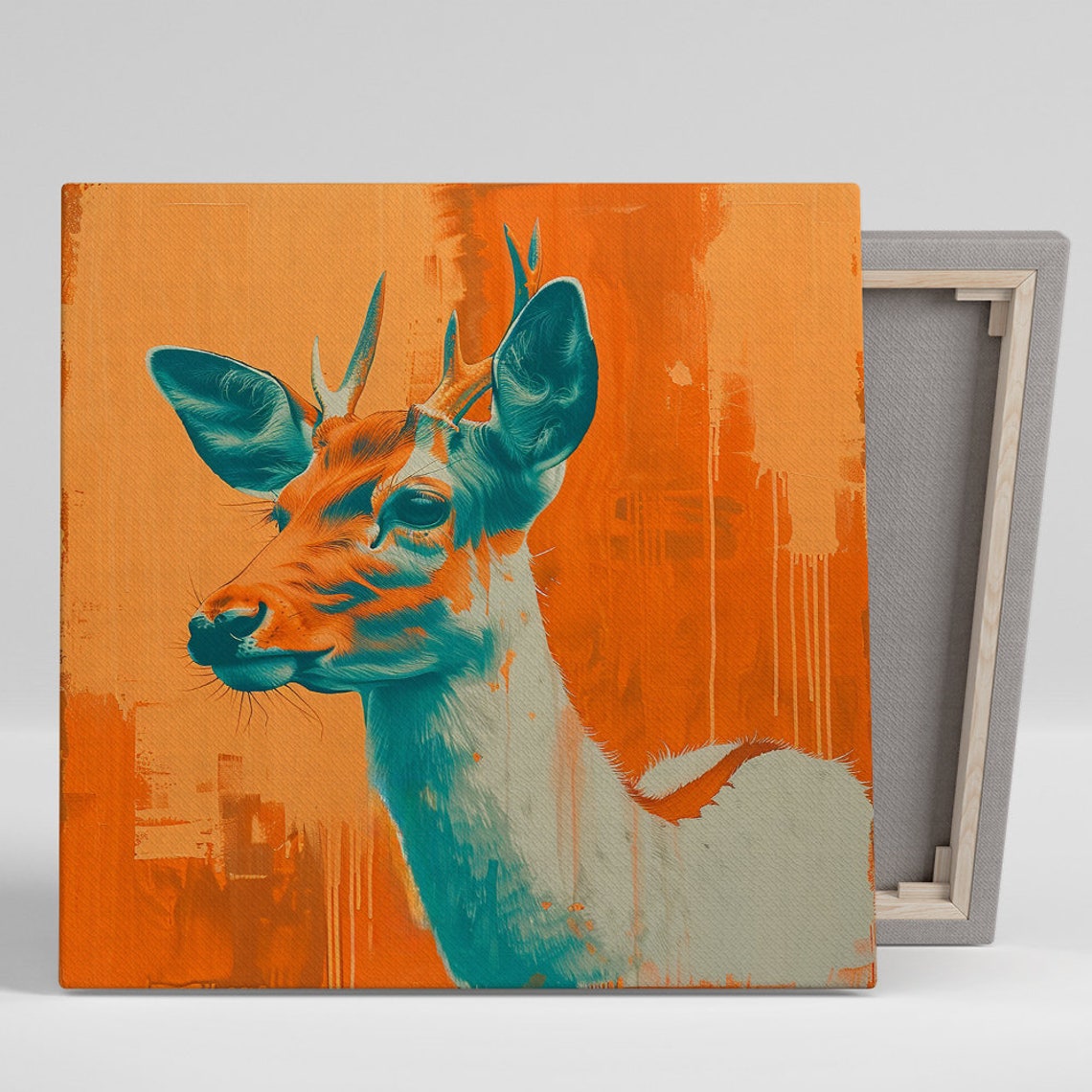 Orange Teal Duotone Deer Portrait Pop Art Vibrant Modern Animal Poster