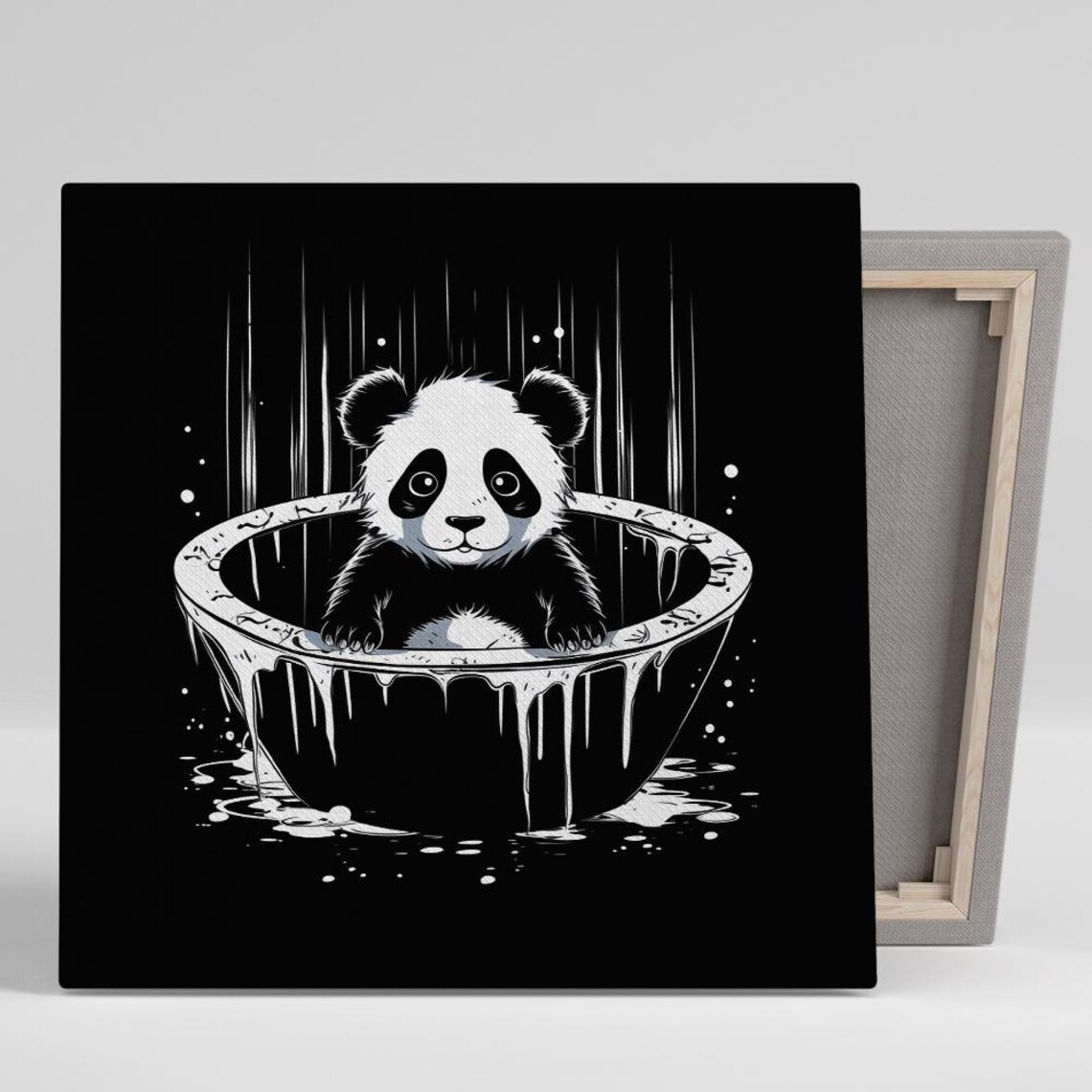 Midnight Panda Bath Whimsical Minimalist Art Print
